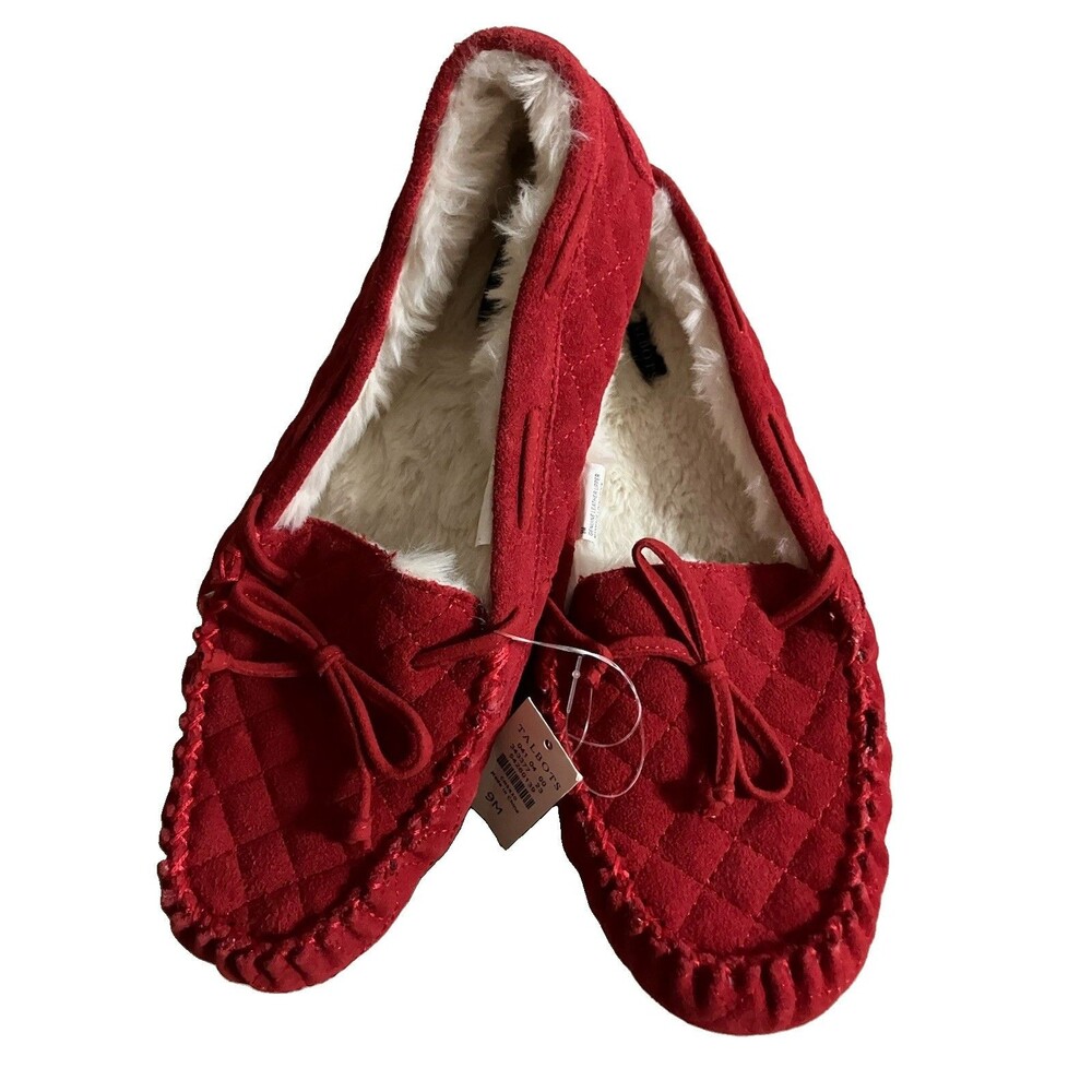 Talbots Moccasins Slippers Loafer Suede w/Faux Fur Liner Sz 9 New